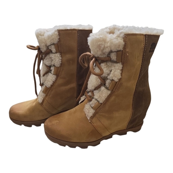 Sorel Joan Of Arctic Wedge II Shearling Boots Waterproof Leather Lace-up 9.5 - Picture 4 of 9